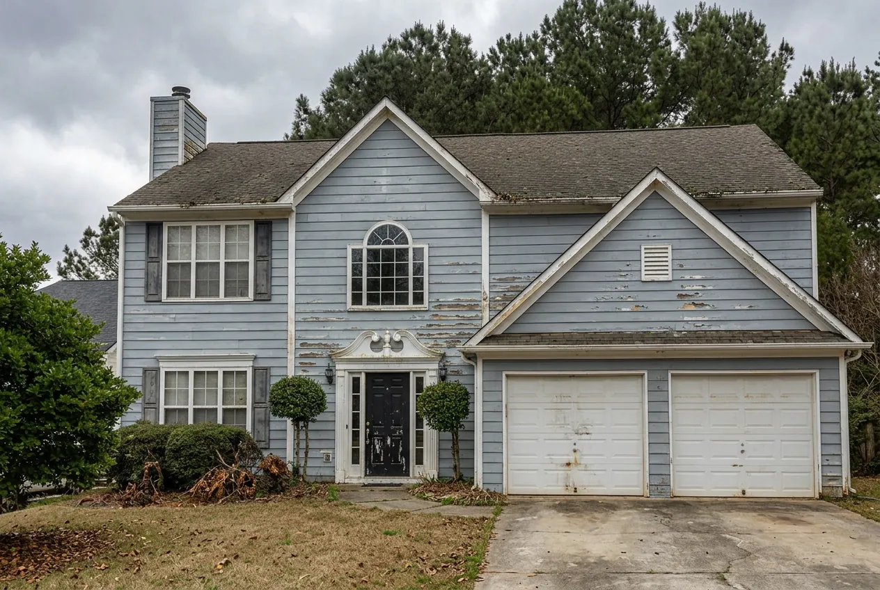 Marietta home before renovation with peeling paint and worn siding